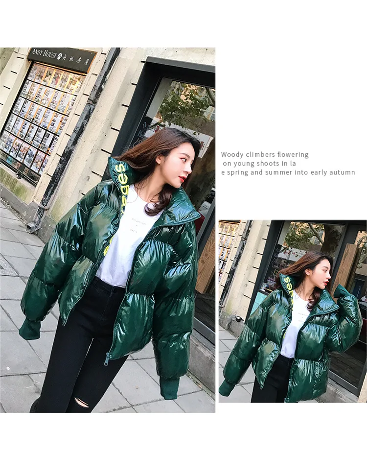 Korean-style Printed Letter Fashion-Versatile Coat Photo Shoot Short Bright Surface down Jacket Women's Winter New Style Co