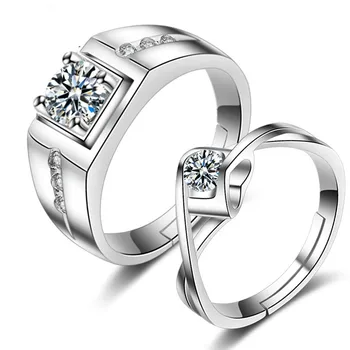 

925 Sterling Silver Engagement Crystal Heart Ring Couple Lovers'Ring For Man Women Adjustable Rings Fashion Silver Ring jz524