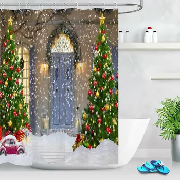 

Xmas Tree Snowflake Front Door Decor Bathroom Shower Curtain Waterproof Fabric