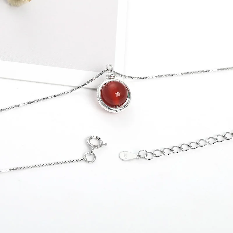 JD Classic 925 Sterling Silver Color 8mm Natural Malachite Lapis Crystal Opal Stone TigerEye Lucky Pendant Necklace 18″ Daily