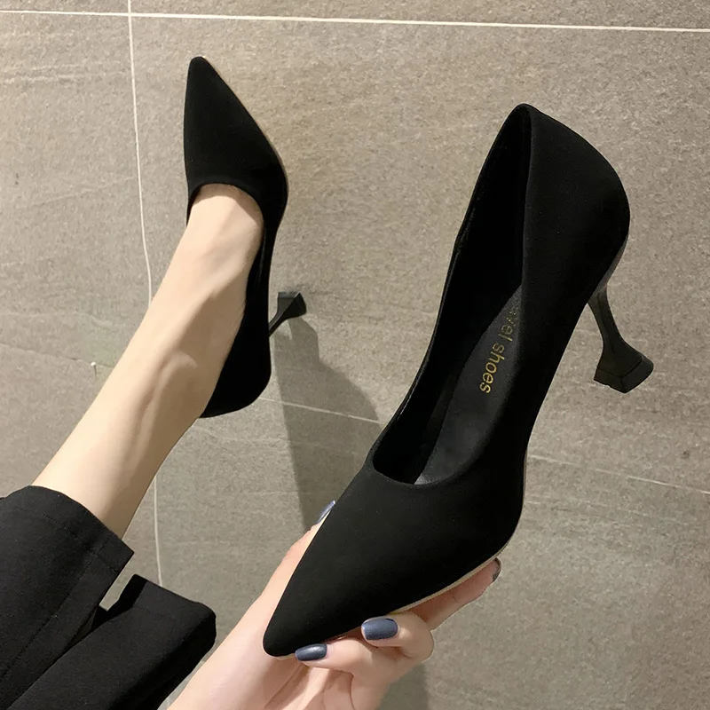 

Branded Pumps Fine Heeled Shoes Slim Heels 2019 Sexy Sandals Shallow Mouth Work Dress Professional Pointed Wedge Slip Om Clogs