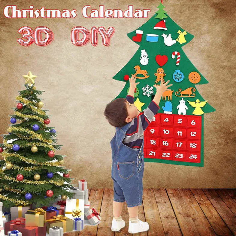Войлок DIY рождественская елка Адвент календарь на день рождения Адвент календарь из ткани Рождественский подарок елочные украшения Новогодний декор