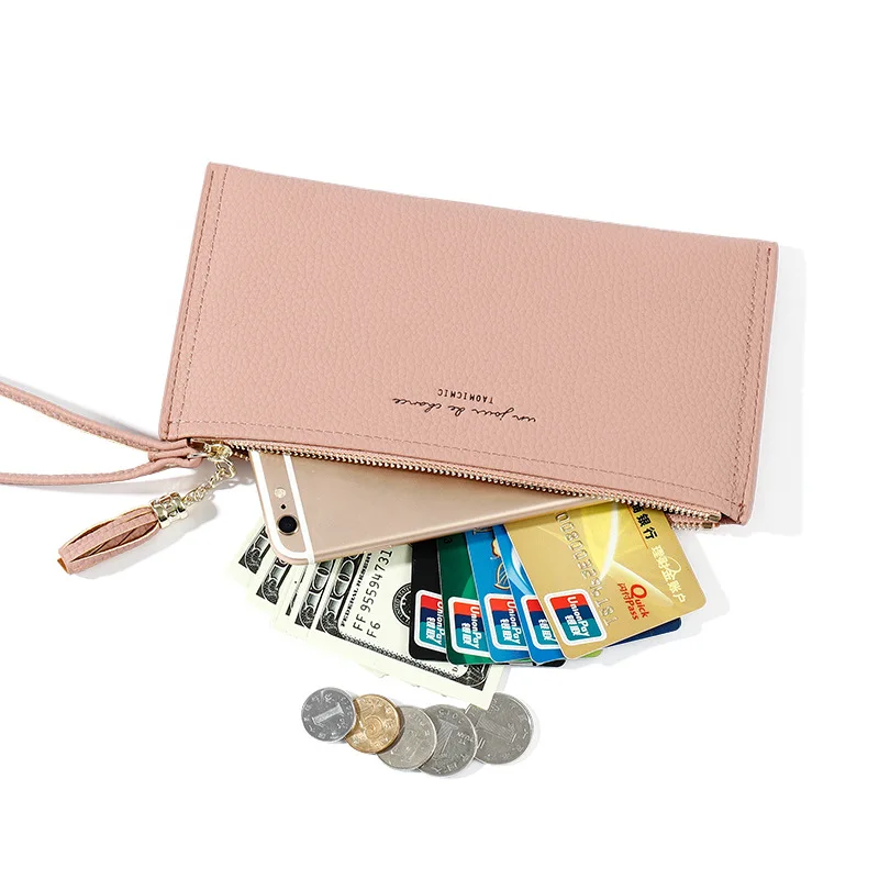 Женский Длинный кошелек из искусственной кожи для мобильного телефона, Модный повседневный тонкий кошелек, Женская сумочка, держатель для карт, кошелек для монет