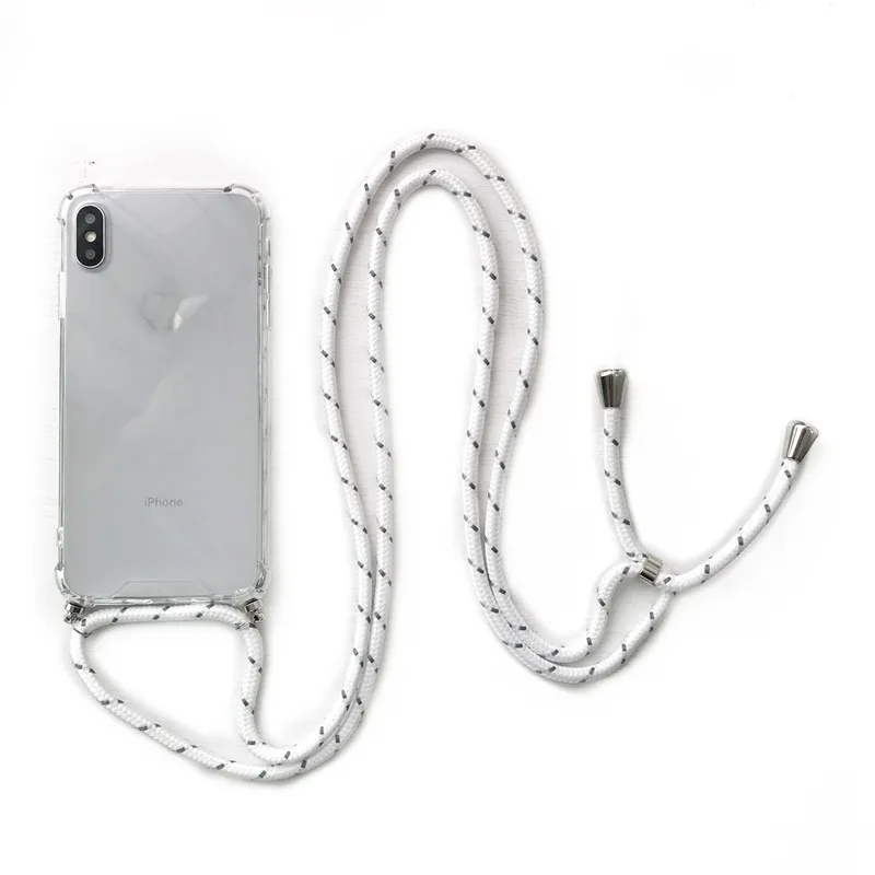 Moskado прозрачный противоударный чехол для iphone 11 Pro Max XS XR X 6 6S 7 8 Plus с ожерелье-шнурок с кулоном на ремешке - Цвет: White Gray