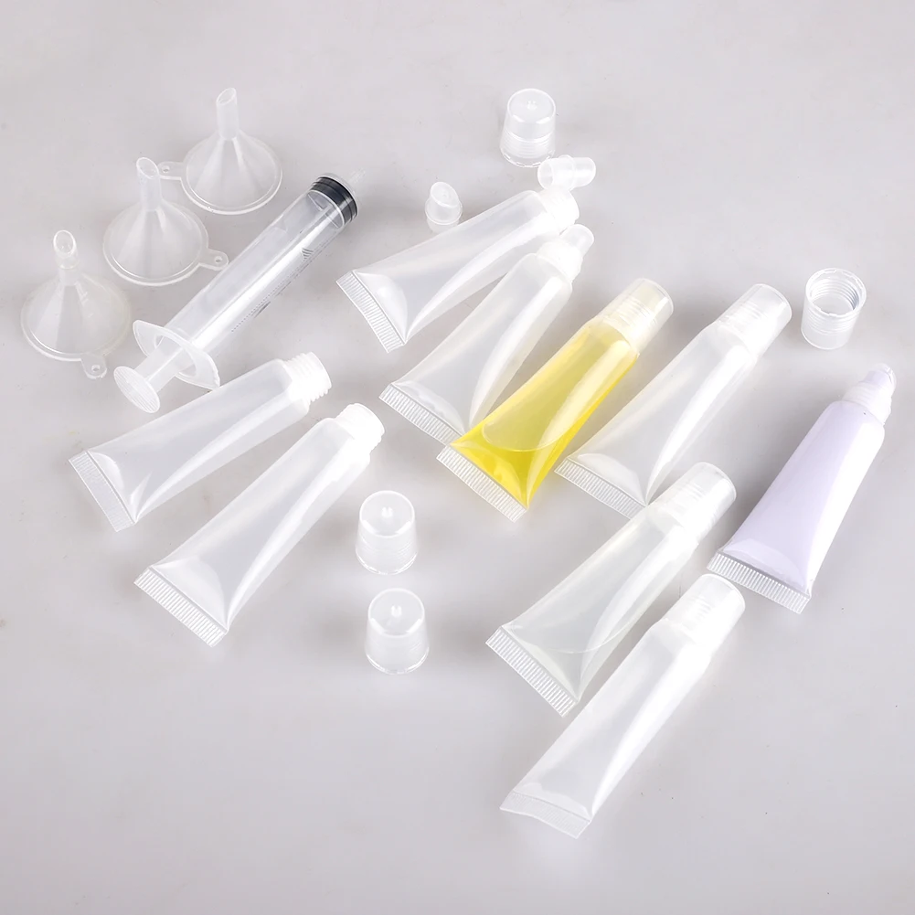

50pcs Oblique Mouth DIY Lip Gloss Refill Tubes Cosmetic Containers Ladies Make Up Lip Balm Lipstick Container with 3pcs Funnels