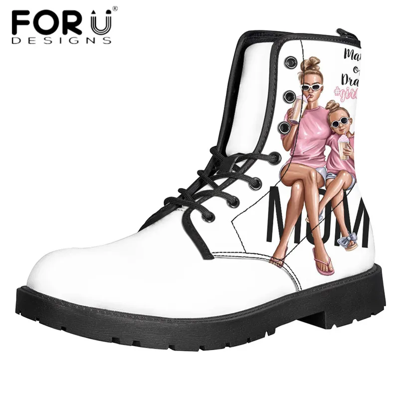 FORUDESIGNS/женские кожаные ботинки; удобные зимние ботинки с героями мультфильмов для мамы и дочки; стильные женские ботинки в байкерском стиле - Цвет: HMC1438Z57
