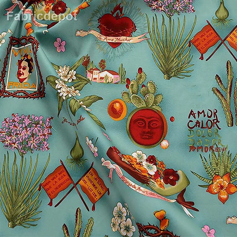 Elegant European Retro Stretch Cotton Satin Fabric - Digital Print for Sewing and Handmade Creations