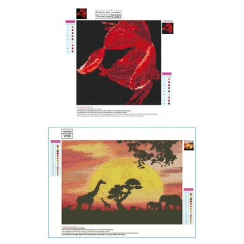 

2Set Full DIY 5D Diamond Painting African Animal /Goldfish Cross Stitch Diamond Embroidery Patterns Rhinestones Diamond
