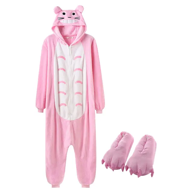 Cartoon Kigurumis With Slippers Women Girl Cute Onesie Zipper Sleepwear  Pig Pajama Christmas Festival Animal Suit onesie with slippers