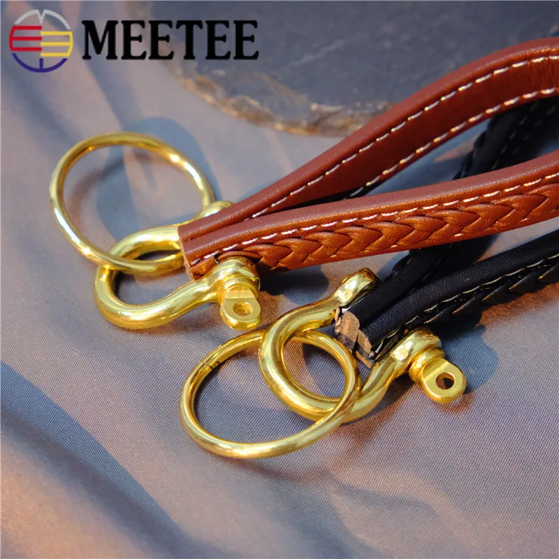 Meetee 2pcs 14cm High-quality Vintage Brass Keychain Buckles PU Woven Copper D Ring Key Hook DIY Leathercraft Hardware Parts