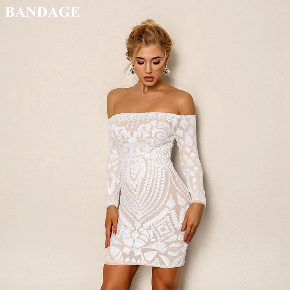 white off the shoulder bandage dress