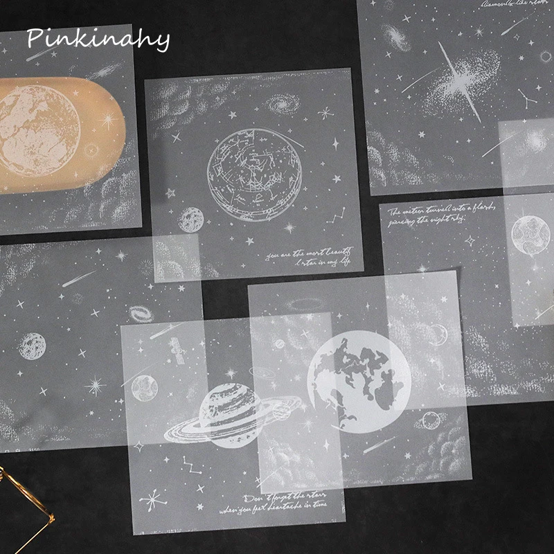 

Moon Planet Starry sky Sulfuric acid paper handbook Background Paper material Decorative Sticker DIY Diary Scrapbooking Stickers
