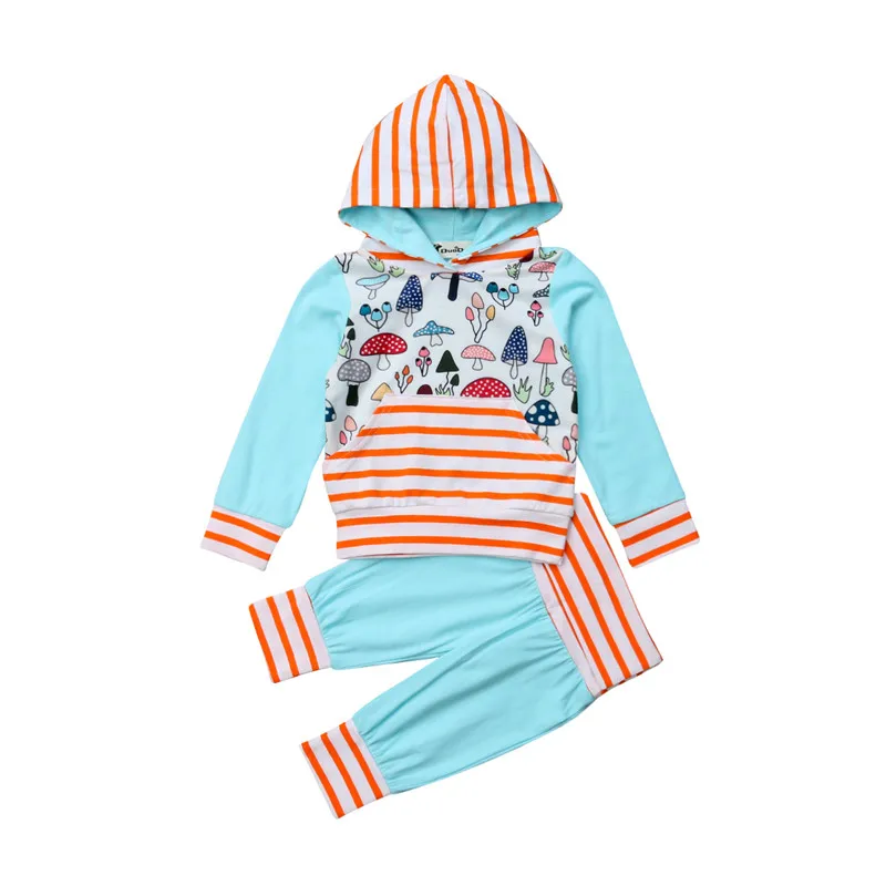 Cute Newborn Baby Boys Girls Hooded Sweatshirt T-Shirt Tops Harem Pants 2PC Outfits Set Kids Baby Autumn Clothes Sets 1T-6T Blue