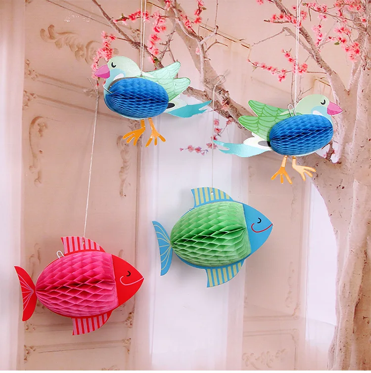 3D Рыбка сотовый шар бумажный цветок фонарик помпон для дня рождения Baby Shower