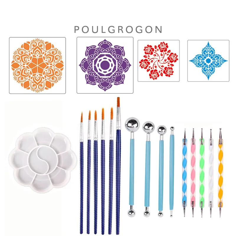 

Cross Border Amazon Mandala Template Creative Stone Painted Fimo Clay DIY Coloured Drawing Template 20 Pieces Combination