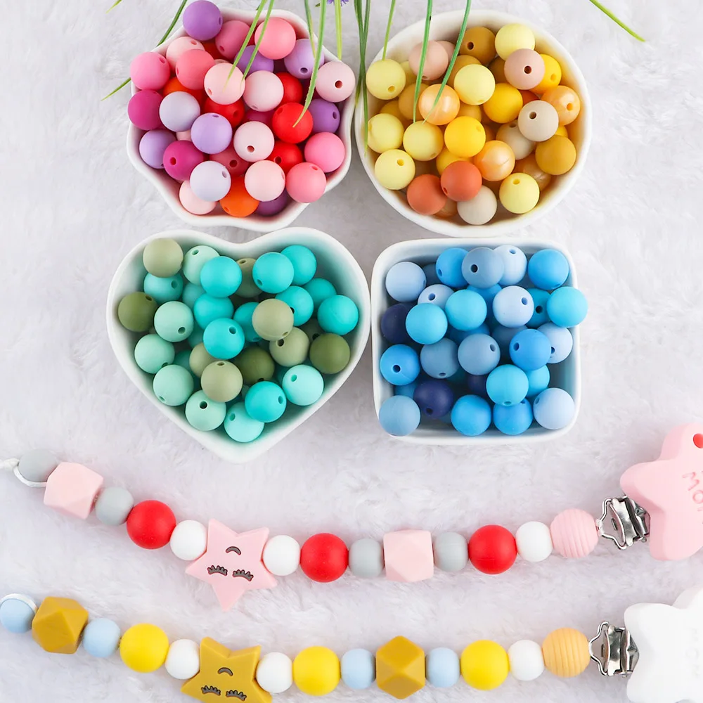 100pcs Round Loose Silicone Beads DIY Baby Jewelery Necklace Items BPA Free  9mm