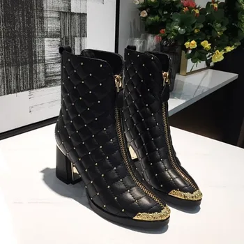 

High Heels Short Boots Brand Design Women Shoes 2020 New Fashion Zip Genuine Leather Boots