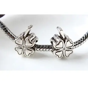 

Four Leaf Clover Loose Beaded Bracelet Accessories Pandora DIY Alloy Large Hole Bead Jewelry