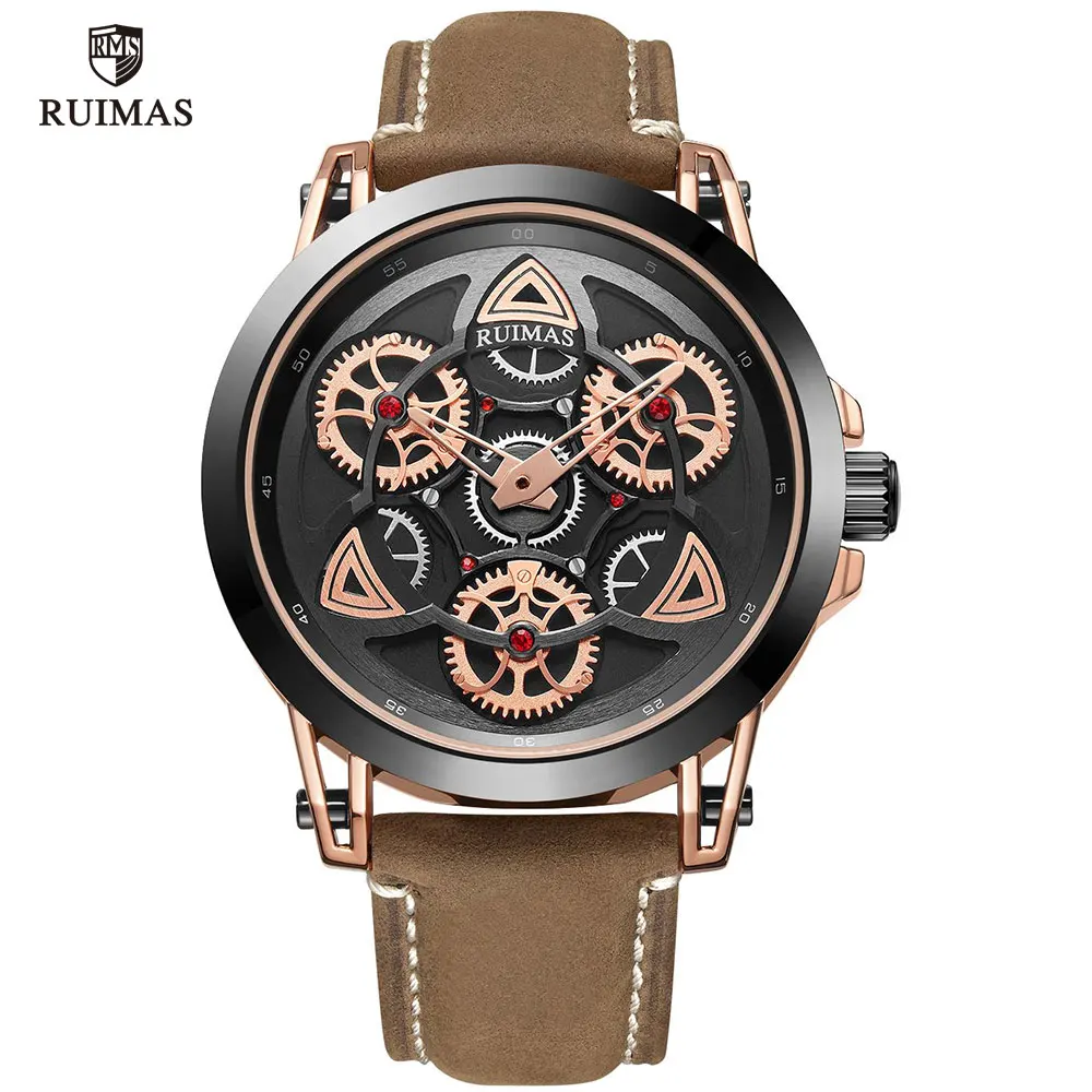 RL550G-Brown rose RUIMAS Роскошные военные спортивные часы мужские Лидирующий бренд водонепроницаемые наручные часы кожаный ремешок Кварцевые часы мужские Relogios Masculino 550 - Цвет: RL550G-Brown rose