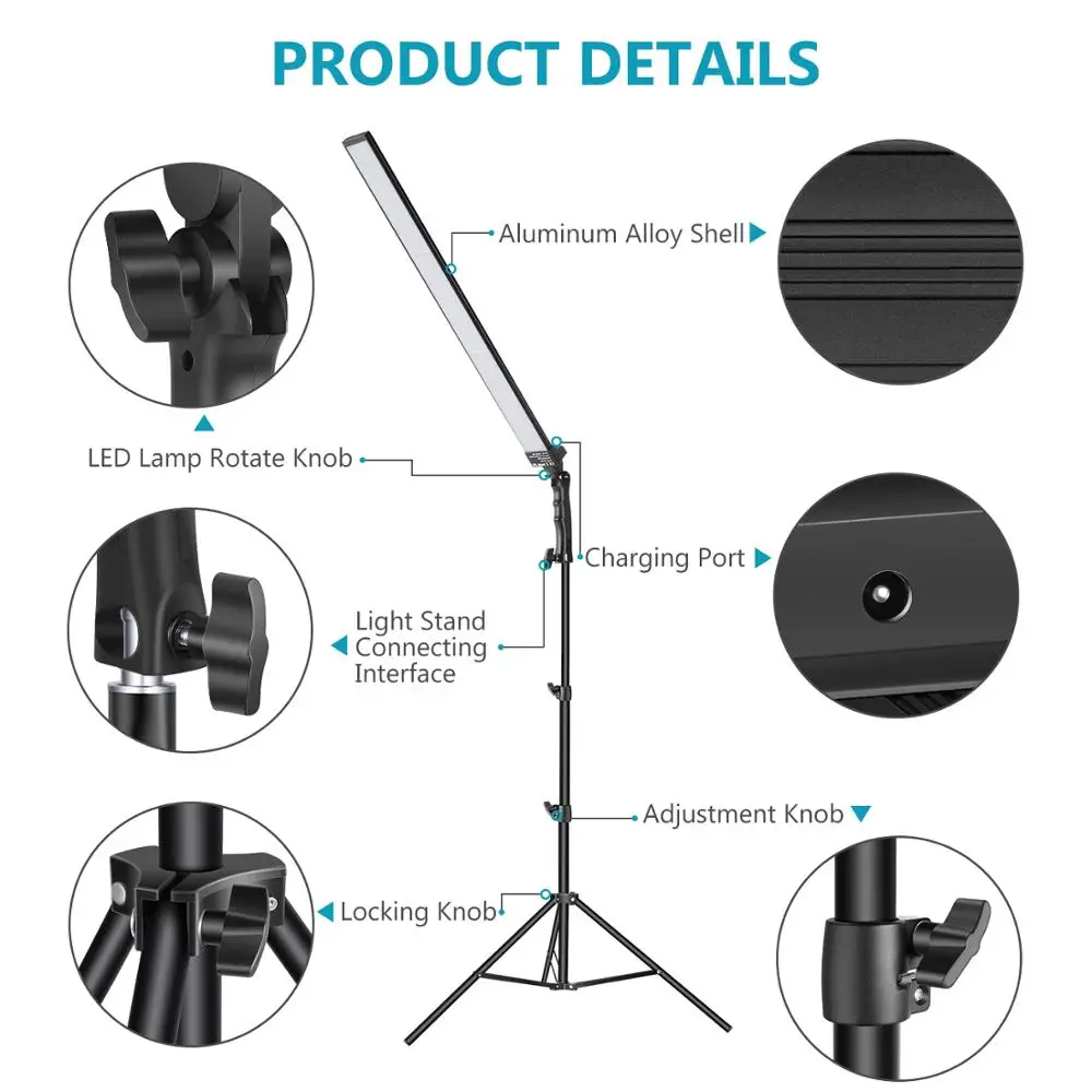 Neewer 60 светодиодный светильник, студийный светодиодный светильник, комплект-2 упаковки, светильник, палочка, ручной светодиодный светильник, видео-палка 5500K с регулируемой яркостью
