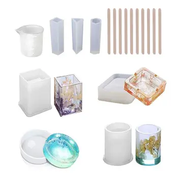 

1 Set Resin Crystal Epoxy Mold Round Square Cylinder Pen Holder Ashtray Casting Silicone Mould DIY Crafts Making Tool