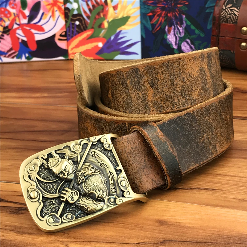 固体真鍮猿ベルトバックル黄色ベルト革 Ceinture メンズのベルトカウボーイジーンズベルト男性ストラップのための男性 Mbt0594 Men S Belts Aliexpress