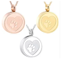 Pet Paw Print Heart Cremation Urn Locket Necklace Hold Dog/Cat Ashes Casket Stainless Steel Keepsake Jewelry 2