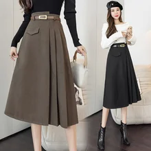 

2021 New Skirt Winter Woolen Skirt Fashion Slim Folds A-line Skirt High Waist Mid-length Hip Skirt RYXBSQ432