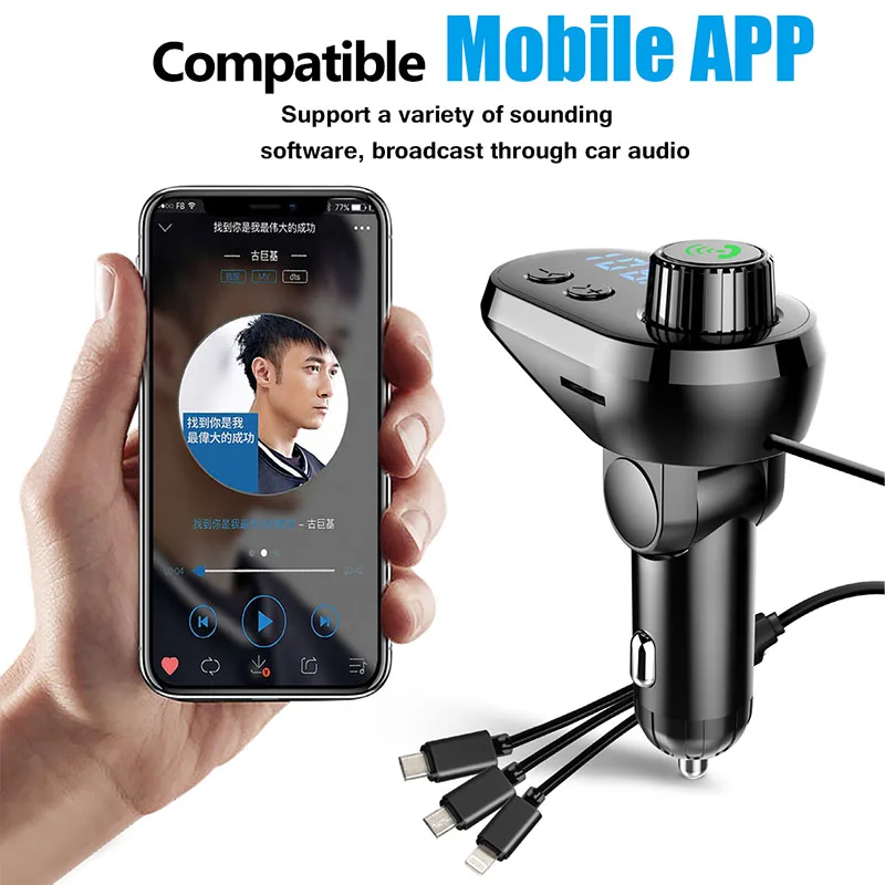 KAJARN FM передатчик автомобильный mp3 плеер fm-модулятор Bluetooth автомобильное зарядное устройство Беспроводной Громкая связь радио передатчик светодиодный дисплей Тип C