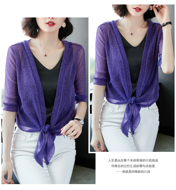 Gilet Cardigan Femme - Bol?�ro ?� manches courtes - Slim - Points ouverts - Bleu Blanc - Cdiscount 