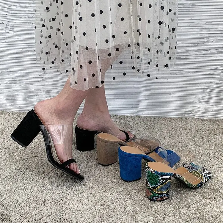 

2020 New Summer Large Size Women's Shoes with Transparent Straps and Outer Wear Thick Heel Sandals and HeelsZH100628