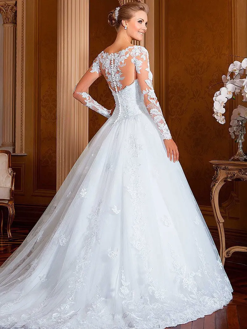 

Wedding Gowns A Line vestidos de noiva 2016 Western Style Long Sleeves Wedding Dresses Lace 2015 vestidos de noiva