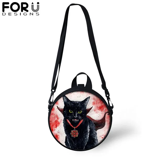 FORUDESIGNS/винтажная Готическая круглая сумка на плечо для девочек-подростков, женская, детская, черная, с принтом кота, сумка через плечо, рюкзак - Цвет: CDGX1417I