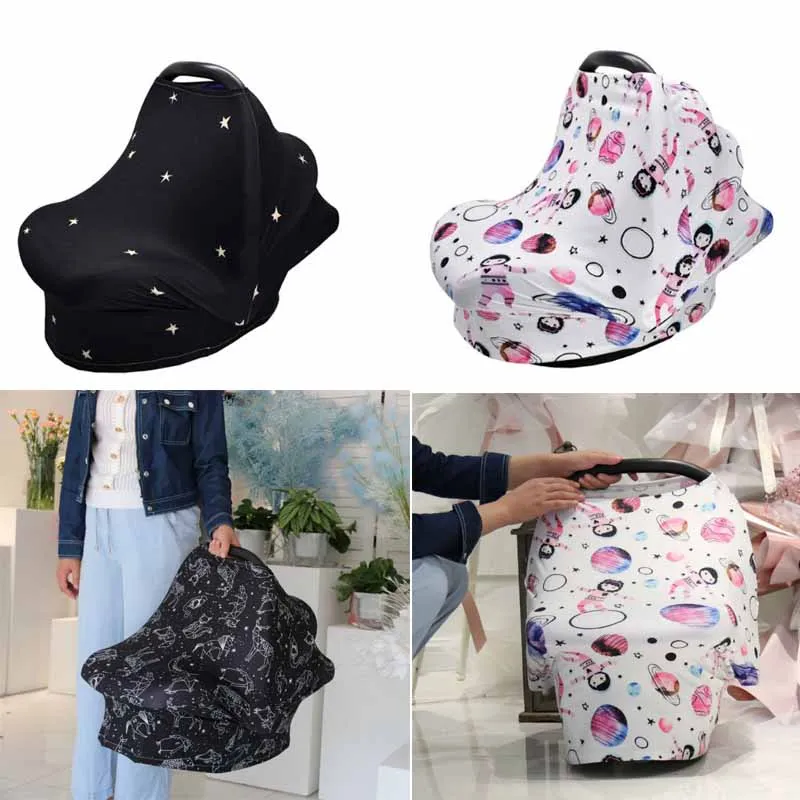 

4-in-1 Multi-use Baby Stretchy Cover Car Seat Canopy/Nursing Cover/Shopping Cart Cover/Infinity Scarf Perfect Gift for Baby
