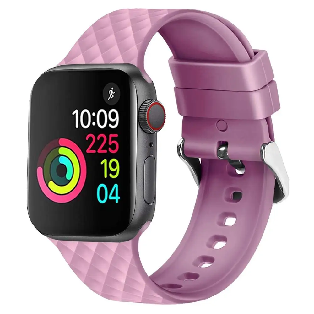 Lavander Силиконовый ремешок для Apple watch 5 ремешок 44 мм 40 мм iwatch 4 5 3 2 1 ремешок 38 мм 42 мм ромбический узор ремешок для часов аксессуары для браслетов - Цвет ремешка: Lavander