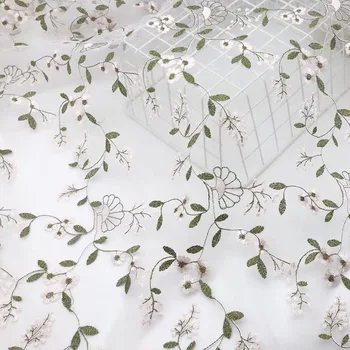 

Leaf Floral Overlay tulle lace fabric Colorful Embroidery Floral For DIY Sewing Summer Flower Girl Dress Curtain by 1 yard