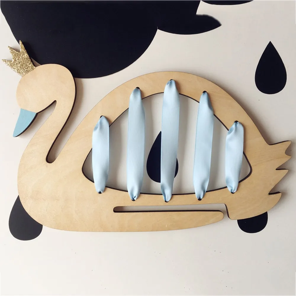 

Home Decor Photography Props Nordic Style Baby Hair Clips Holder Wood Swan Jewelry Storage Organizer Hanging Wall Ornaments