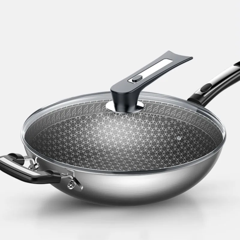 

Wok Non Stick Stainless Steel Less Smoke Multifunction Household Cooking Pot Induction Cooker Gas For Wok