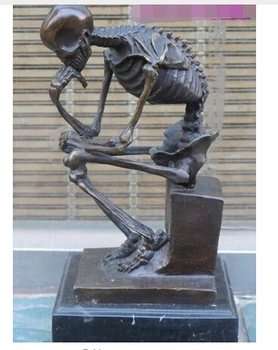 

Western Marble Art Statue Skull human SKELETON THINKER Crafts Home Furnishing Arts pure copper