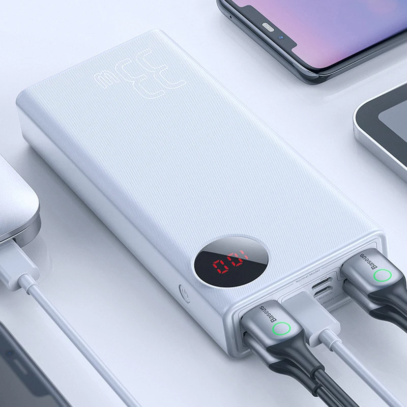 Baseus Quick Charge 3,0 30000 мАч Внешний аккумулятор Тип C PD 30000 мАч Внешний аккумулятор портативное зарядное устройство для iPhone Xiaomi Mi - Цвет: White