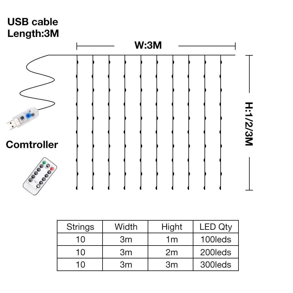 Lampada a tenda a LED Ghirlanda Luce a stringa in rame bianco Telecomando USB Tenda luminosa Ghirlanda Luce natalizia per camera da letto Esterno_voghion.com