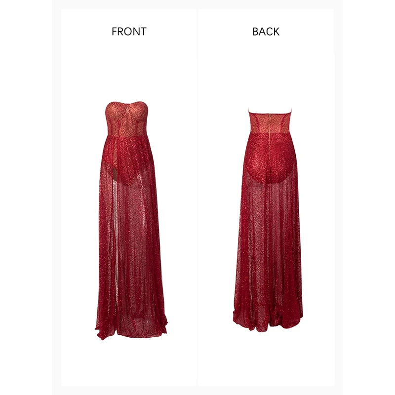 

Elegant Red Gold Off Shoulder Summer Dress Mesh Sequin Desgin Maxi Dress Women Bandage Party Dress Vestidos Whoelase 2019