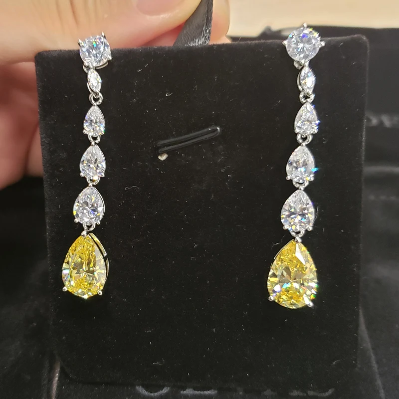 OEVAS 100% 925 Sterling Silver Drop Earrings For Women Sparkling High Carbon Diamond 9*13MM Topza Wedding Party Fine Jewelry