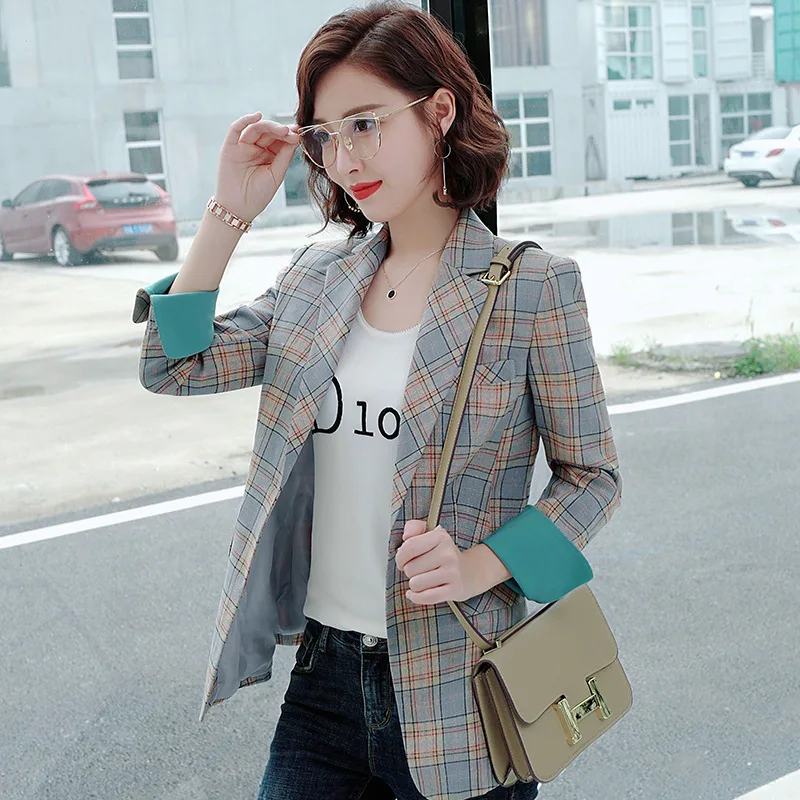 

Ky332 Plaid Pattern Small Suit Coat Women's Mid-length Autumn And Winter WOMEN'S Dress Korean-style Leisure Suit