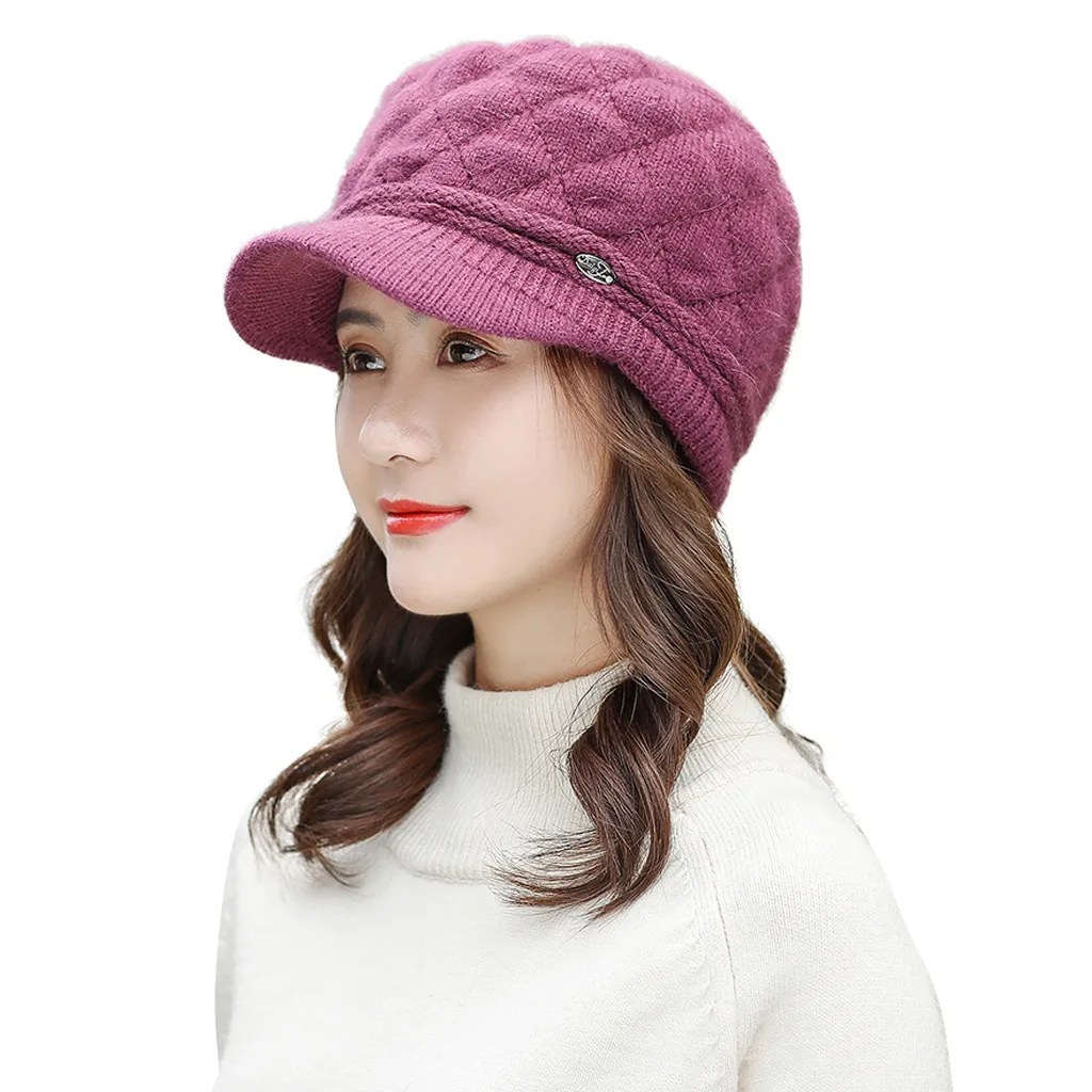 Hot Pink Шапка женская шапка женские зимние теплые Повседневные шапки женские крючки для вязания шерстью вязаные украшенные цветами шапки с ушками gorros Mujer invierno S23 - Цвет: Hot Pink