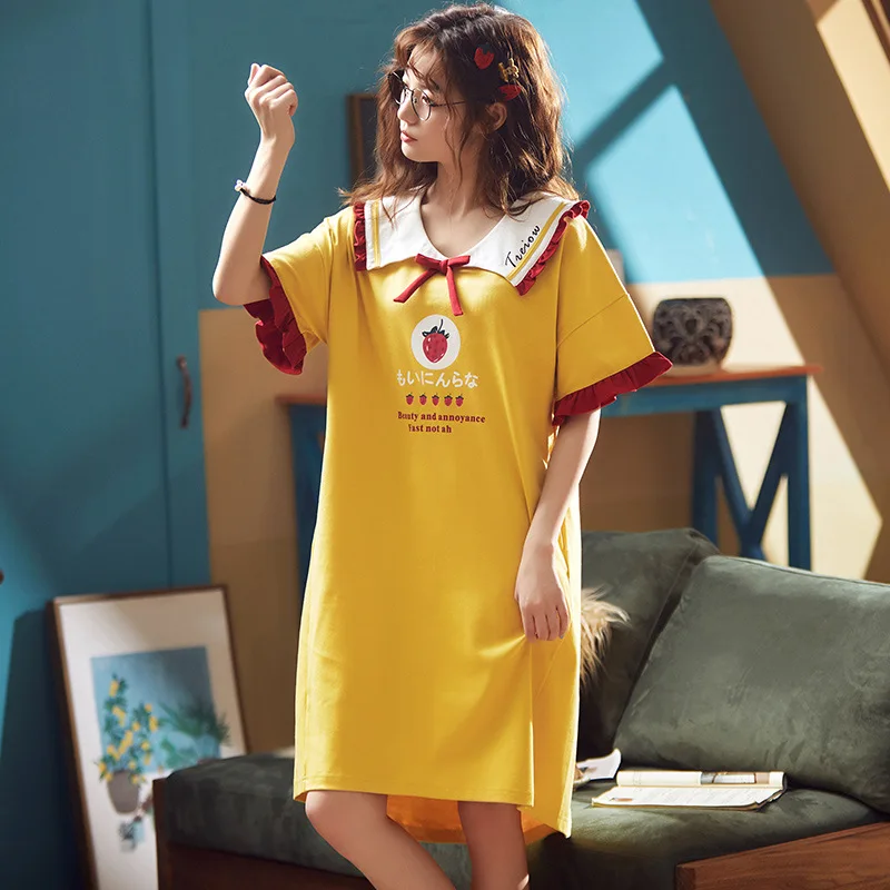 

Extra Large Nightgown Women's Summer Pure Cotton Korean-style Cute Plus-sized Size 200 Loose-Fit Pajamas Summer