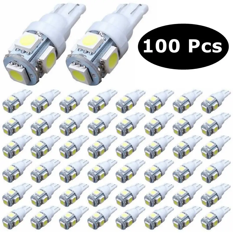 

100Pcs Super White T10 Wedge 5-SMD 5050 LED Light bulbs W5W 2825 158 192 168 194