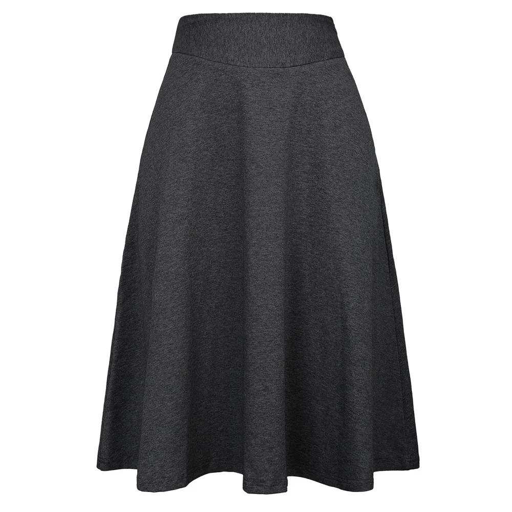 Women High Waist Skater Flared Pleated Swing Long Skirt Dress Cotton Office Lady
