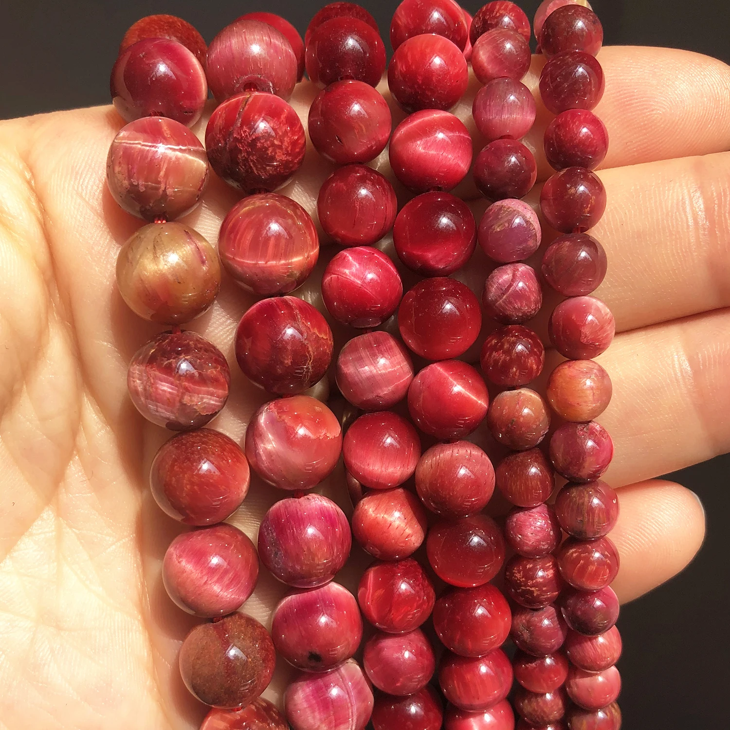 Dazzling Pink Tiger Eye Stone Beads For Jewelry Making 6 8 10mm Natural Round Loose Spacer DIY Bracelet Accessories 15'' | Украшения