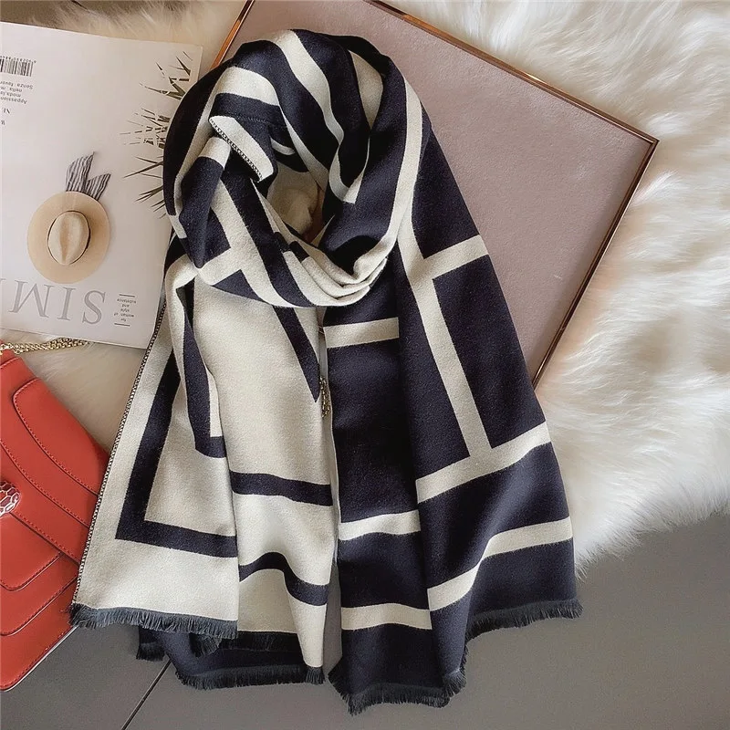 

Women's Scarf Winter Double-sided Thickened Cashmere Korean Simple 2020 Knitted Imitation Cashmere Scarf Style Christmas Gifts